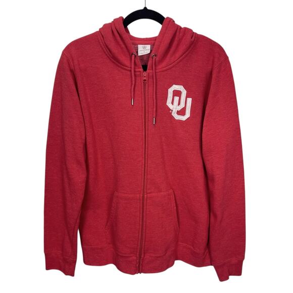 OU OKLAHOMA UNIVERSITY Women's Full Zip HOODED SWEATSHIRT Red Size XL - Picture 1 of 4